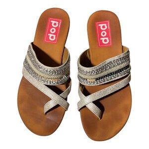 POP Silver strap sandals flip flops shoes